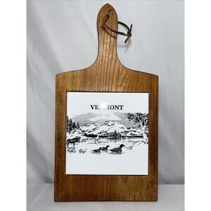 Vintage Ceramic Tile Trivet Wood Cheeseboard Vermont Loon Moose Nasco Japan